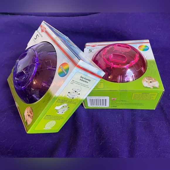 Set of 2 Kaytee Mini 5" Run-About Exercise Ball Dwarf Hamster Mice Purple Pink - Picture 4 of 6